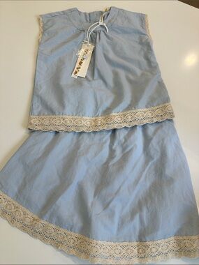 NEW Kidichic Light Blue Crochet-Trim Skirt and Top